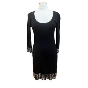 BCBGMAXAZRIA Black‎ Bodycon Knit Mini Dress Square Gem Accent Size M